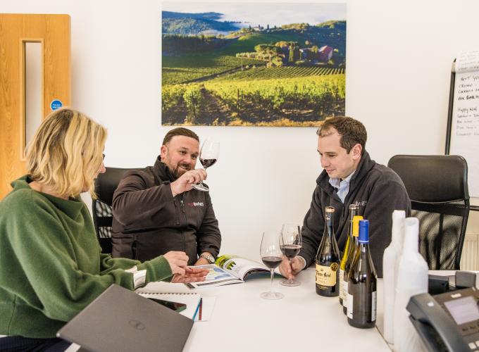 FCP team tasting wine 