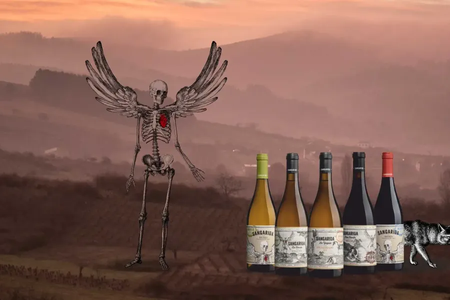 Range of Attis wine with a sunset in the background 