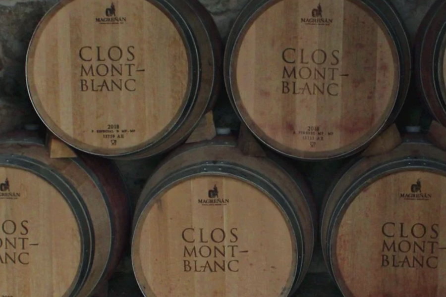 Close up of barrels piled in a cellar