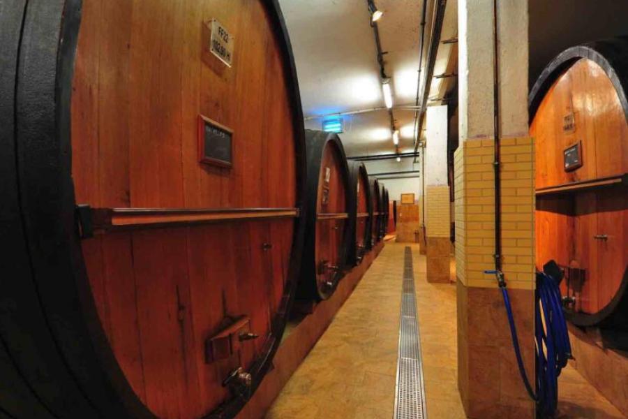 Close up of a barrel in a cellar