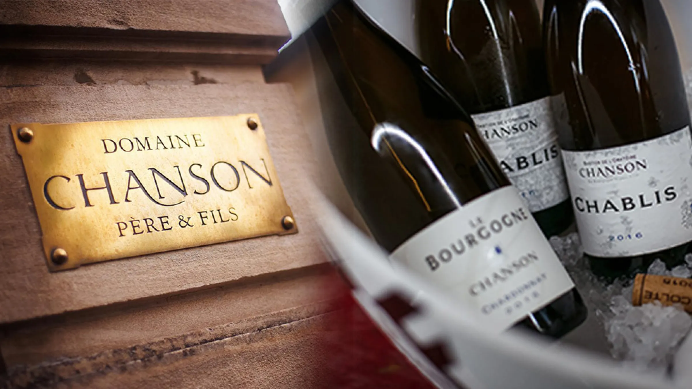 Domaine Chanson collage with bottles on ice