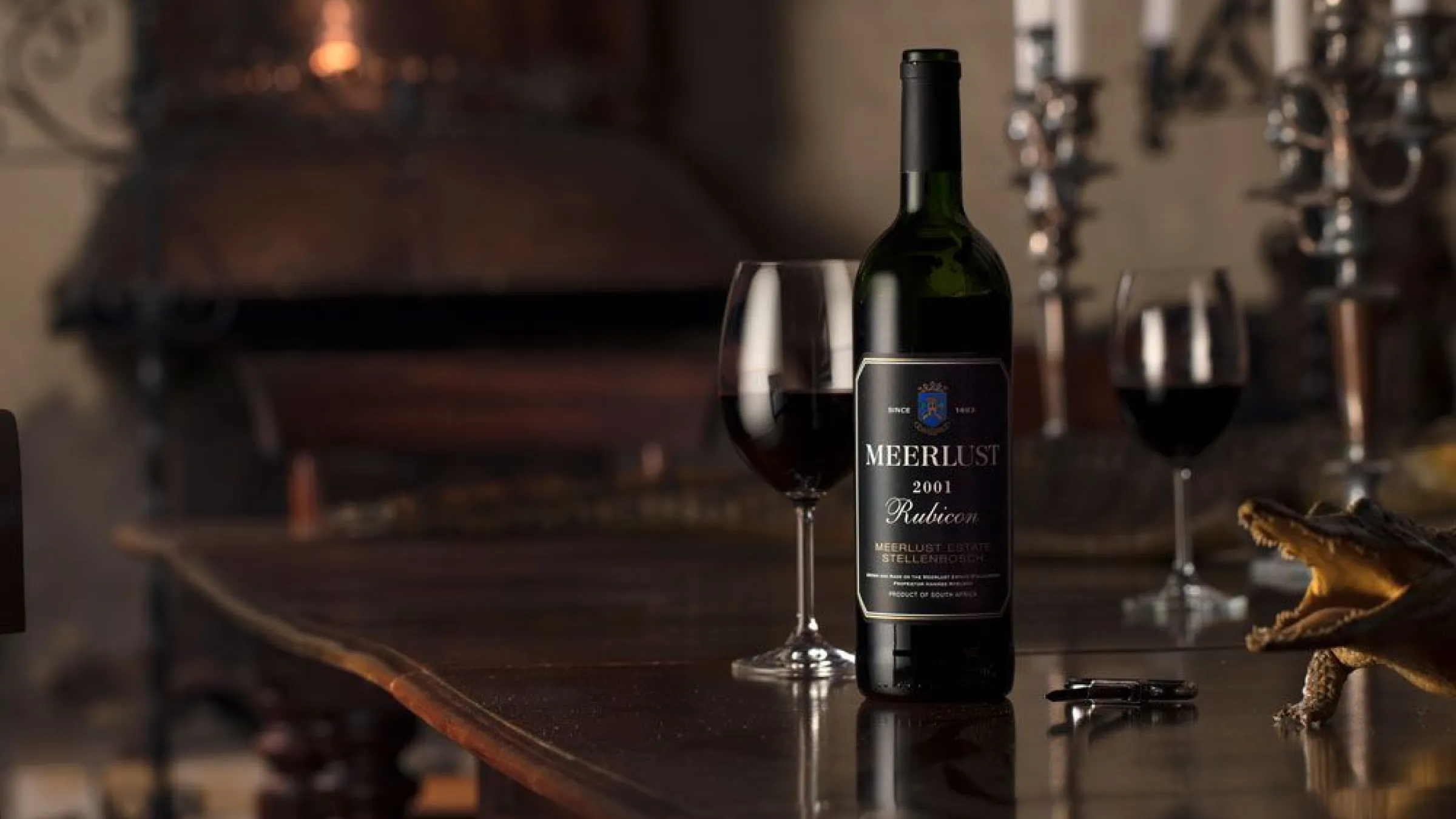 Bottle of a Rubicon by Meerlust with a couple of cups